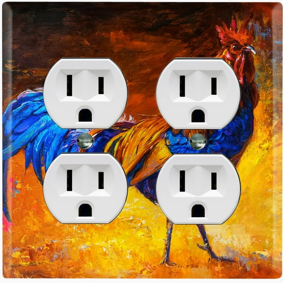 Metal Light Switch Plate Cover Colorful Rooster Fiery Sunset Portrait Painting PNT006