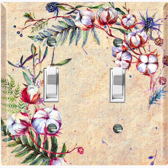Metal Light Switch Plate Cover Cotton Flower Semi Circle Frame Beige FLW027