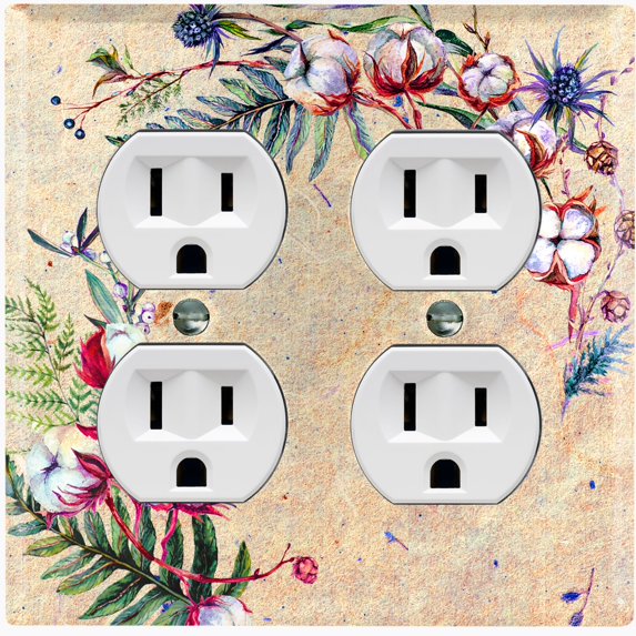 Metal Light Switch Plate Cover Cotton Flower Semi Circle Frame Beige FLW027