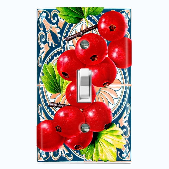 Metal Light Switch Plate Cover Cranberry Fruit Leaf Mosaic Tile Pattern FUT004