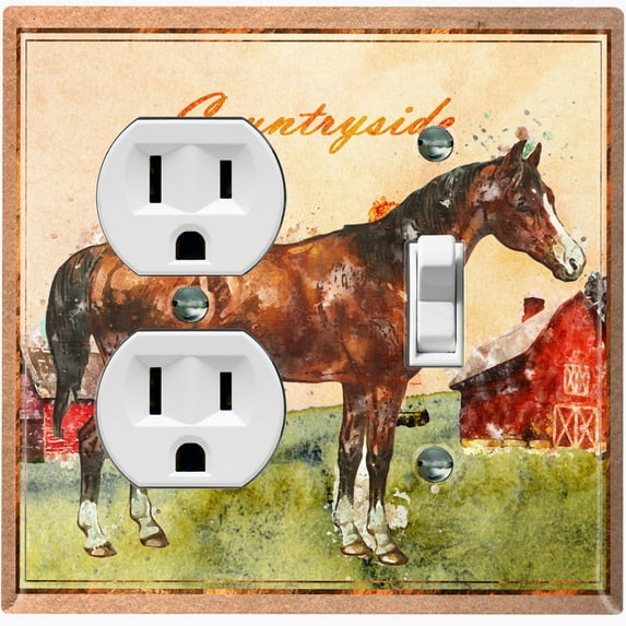 Metal Light Switch Plate Cover Cute Countryside Horse Animal Farm ANM004