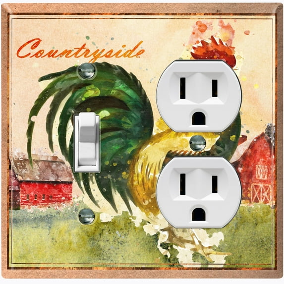 Metal Light Switch Plate Cover Cute Countryside Rooster Animal Farm ANM010