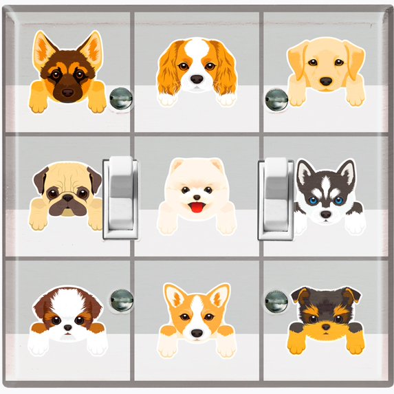 Metal Light Switch Plate Cover Cute Cuddly Dog Cube Gray DOG001