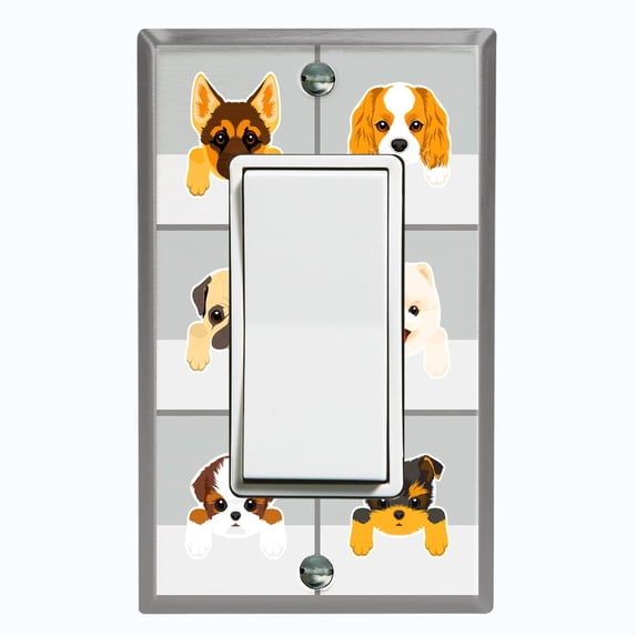 Metal Light Switch Plate Cover Cute Cuddly Dog Cube Gray DOG001