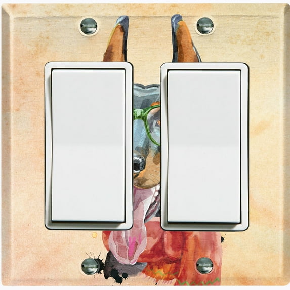 Metal Light Switch Plate Cover Cute Doberman Hipster Outfit Beige DOG022