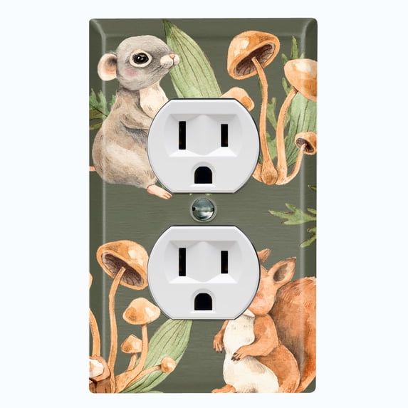 Metal Light Switch Plate Cover Cute Forest Animals Squirrel Mouse ANM014