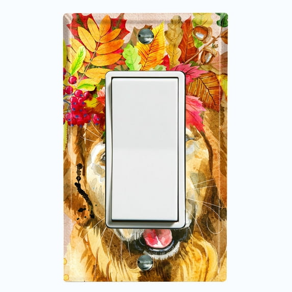 Metal Light Switch Plate Cover Cute Golden Retriever Leaf Crown DOG011