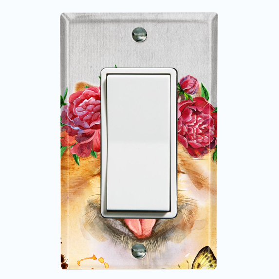 Metal Light Switch Plate Cover Cute Pomeranian Rose Crown Butterfly DOG015