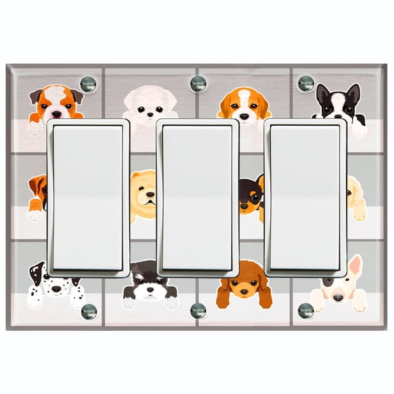 Metal Light Switch Plate Cover Cute Puppy Dog Cube Gray DOG002