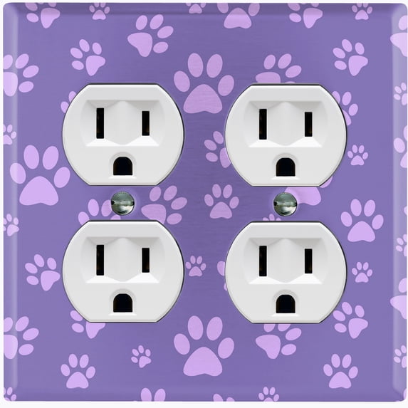 Metal Light Switch Plate Cover Cute Puppy Dog Paw Prints Purple DOG037