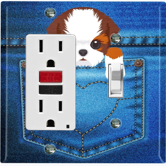 Metal Light Switch Plate Cover Cute Shih Tzu Puppy Dog Pocket DOG005