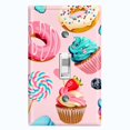 thumbnail image 1 of Metal Light Switch Plate Cover Doughnut Cupcake Candy Sweets Butterfly Pink CAK041, 1 of 13