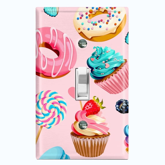 Metal Light Switch Plate Cover Doughnut Cupcake Candy Sweets Butterfly Pink CAK041