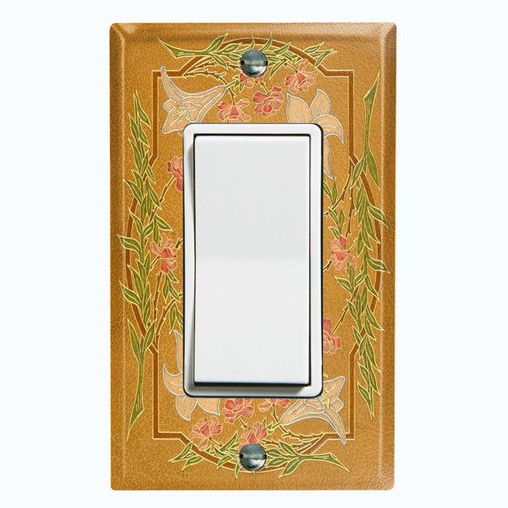 Metal Light Switch Plate Cover Elegant Antique Floral Tile Frame Brown FLW078