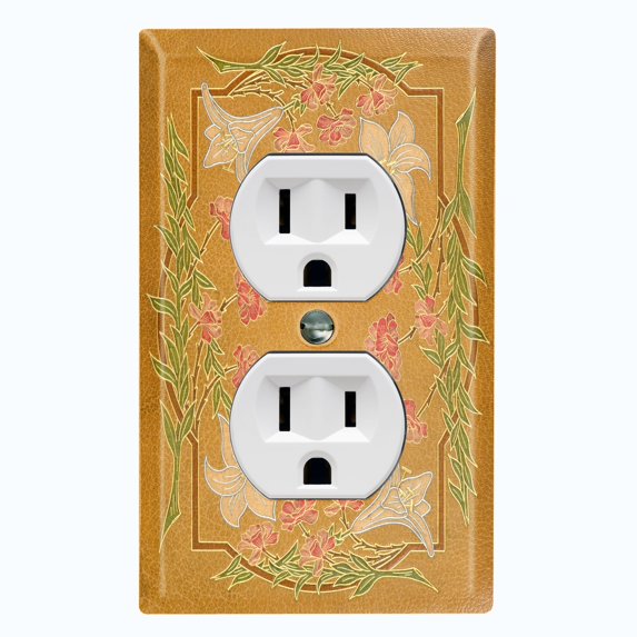Metal Light Switch Plate Cover Elegant Antique Floral Tile Frame Brown FLW078