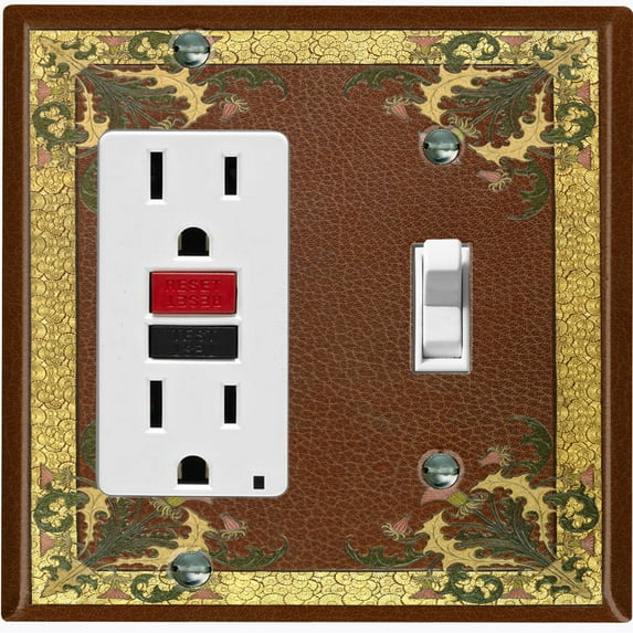Metal Light Switch Plate Cover Elegant Antique Floral Tile Frame Brown FLW079
