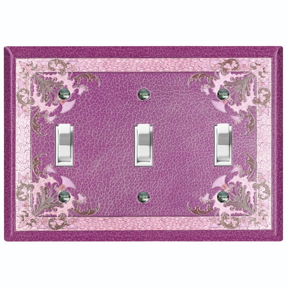 Metal Light Switch Plate Cover Elegant Antique Floral Tile Frame Purple FLW081