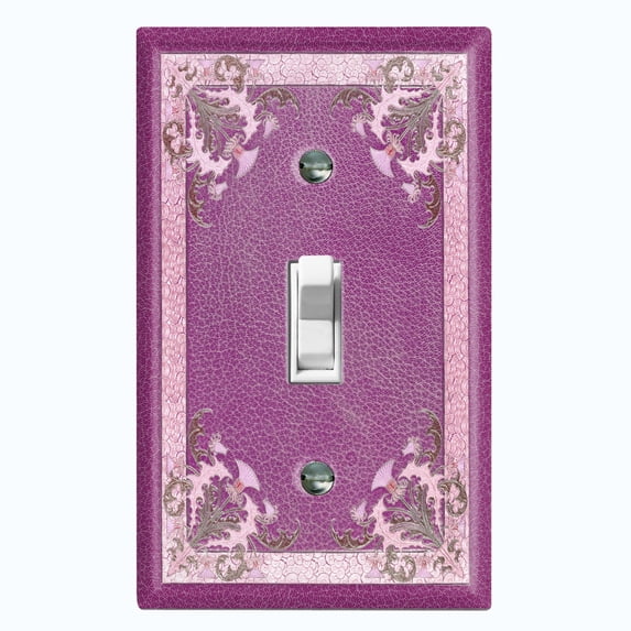 Metal Light Switch Plate Cover Elegant Antique Floral Tile Frame Purple FLW081