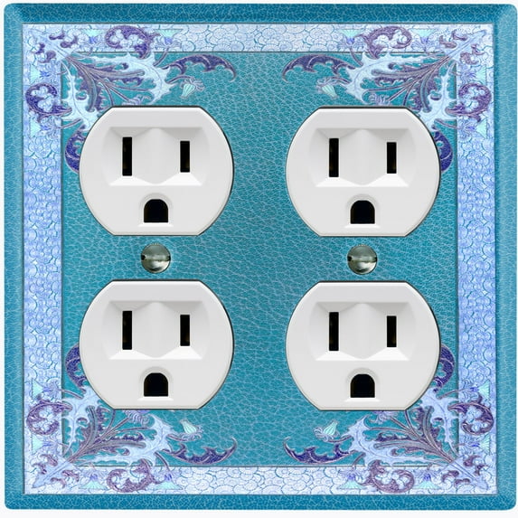 Metal Light Switch Plate Cover Elegant Antique Floral Tile Frame Teal FLW080