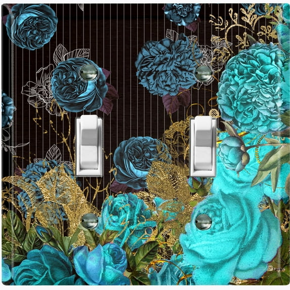 Metal Light Switch Plate Cover Elegant Antique Pinstripe Teal Floral Tile FLW082