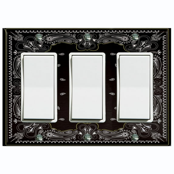 Metal Light Switch Plate Cover Elegant Black Mandala Floral Rug Tile Pattern TIL074