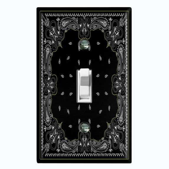 Metal Light Switch Plate Cover Elegant Black Mandala Floral Rug Tile Pattern TIL074