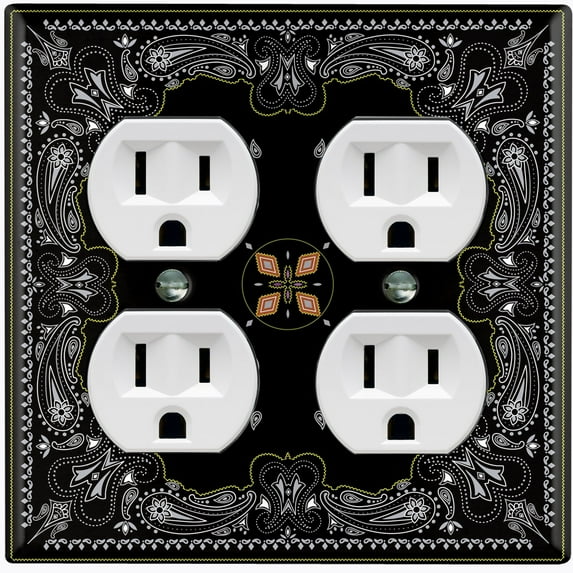 Metal Light Switch Plate Cover Elegant Black Mandala Floral Rug Tile Pattern TIL074