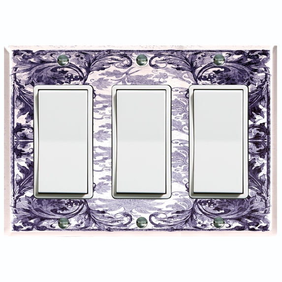 Metal Light Switch Plate Cover Elegant Black and White Grape Vine Damask Frame FRA052