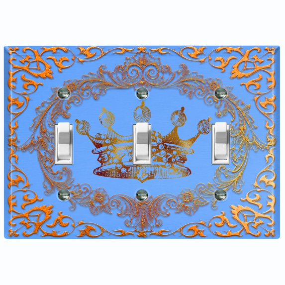 Metal Light Switch Plate Cover Elegant Blue Crown Frame FRA018