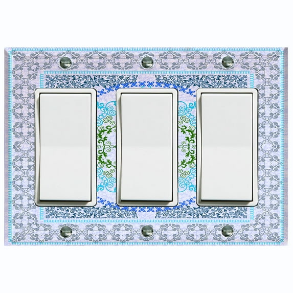 Metal Light Switch Plate Cover Elegant Blue Floral Mandala Rug Tile Pattern TIL072