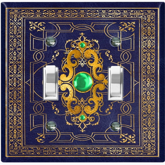 Metal Light Switch Plate Cover Elegant Blue Yellow Damask Frame FRA046