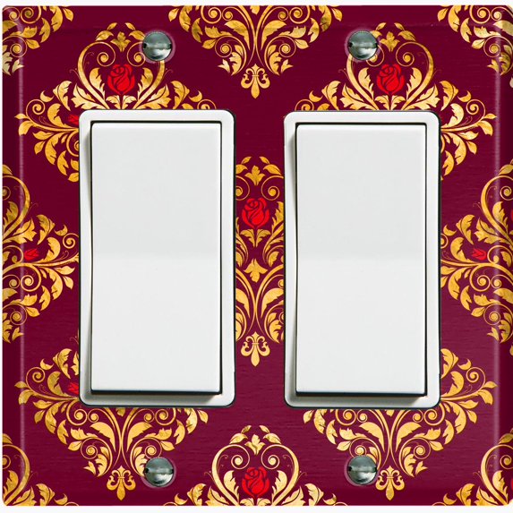 Metal Light Switch Plate Cover Elegant Burgundy Diamond Rose Gate Damask DAM077