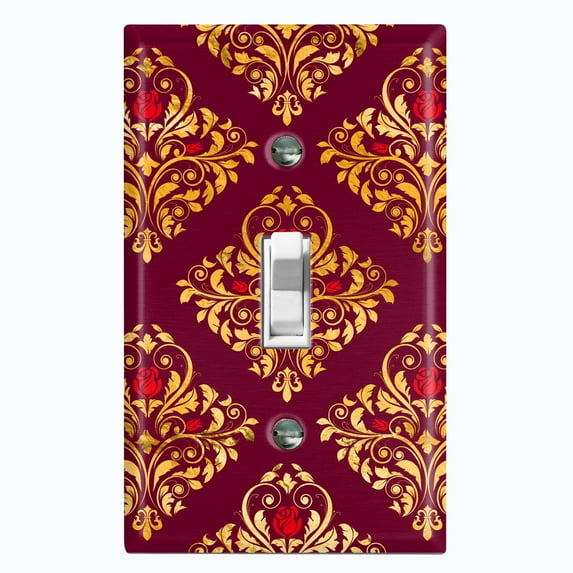 Metal Light Switch Plate Cover Elegant Burgundy Diamond Rose Gate Damask DAM077