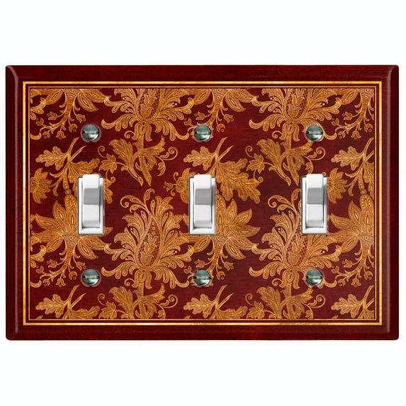 Metal Light Switch Plate Cover Elegant Burgundy Floral Damask Frame FRA039
