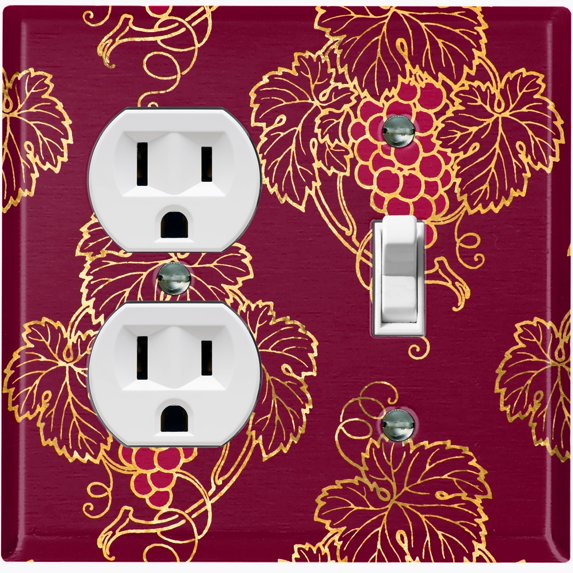 Metal Light Switch Plate Cover Elegant Burgundy Grape Vine Damask DAM075