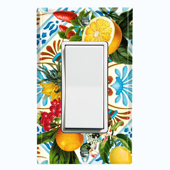Metal Light Switch Plate Cover Elegant Floral Fruit Leaves Tile Pattern TIL019