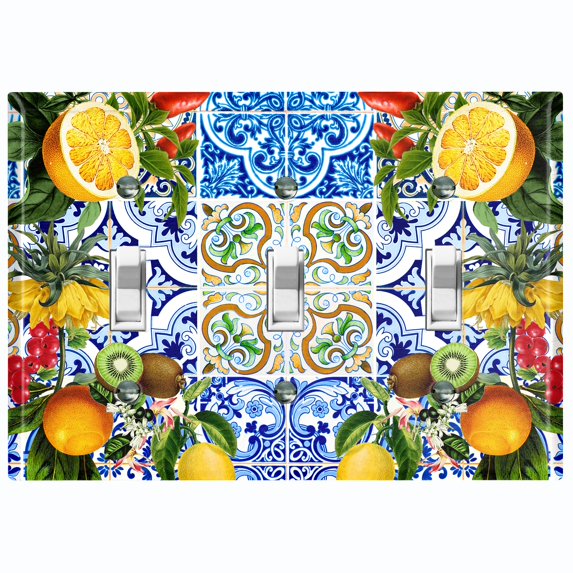 Metal Light Switch Plate Cover Elegant Floral Fruit Leaves Tile Pattern TIL022