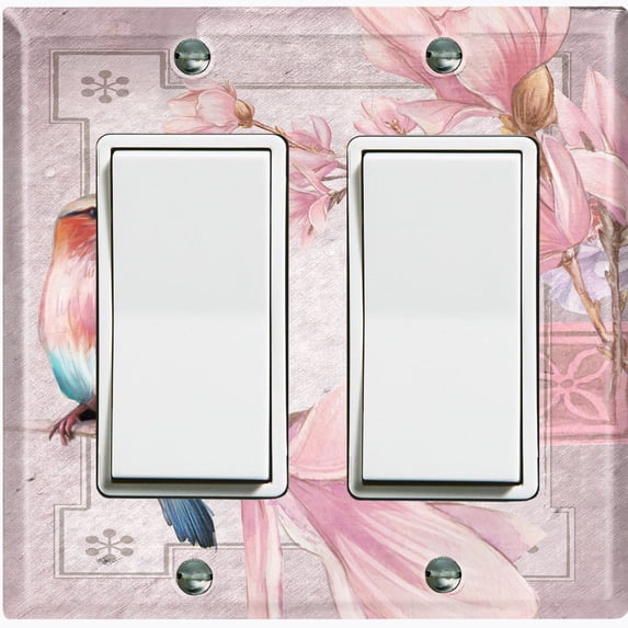 Metal Light Switch Plate Cover Elegant Floral Hummingbird Frame Tile Pink FLW108