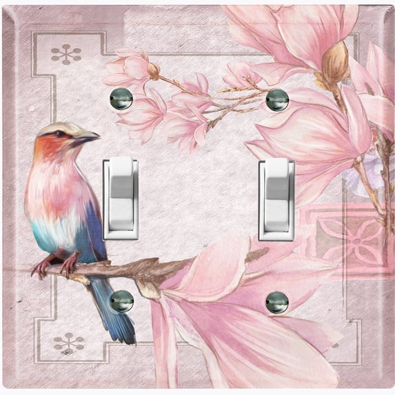 Metal Light Switch Plate Cover Elegant Floral Hummingbird Frame Tile Pink FLW108