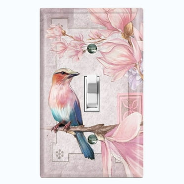 Metal Light Switch Plate Cover Elegant Floral Hummingbird Frame Tile Pink FLW108