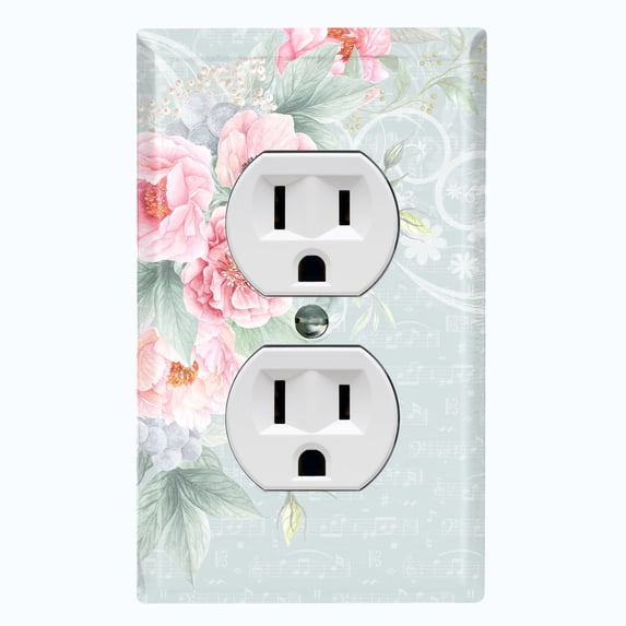 Metal Light Switch Plate Cover Elegant Floral Musical Damask Mint FLW113