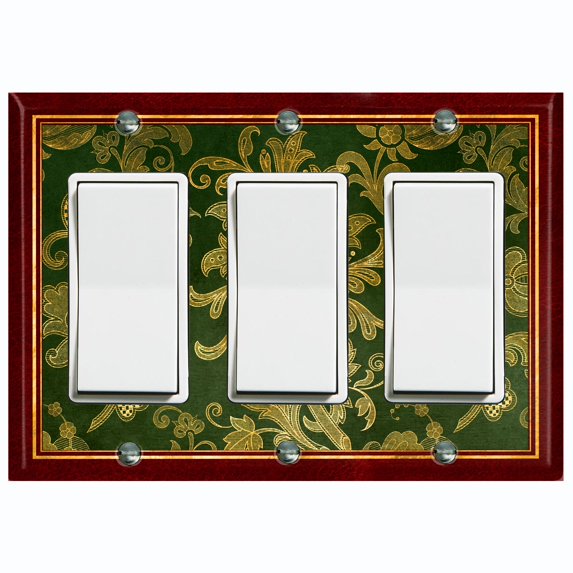 Metal Light Switch Plate Cover Elegant Green Floral Damask Maroon Frame FRA040