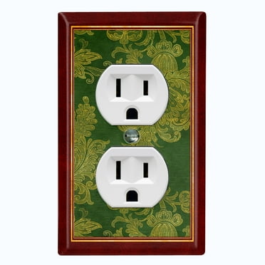 Metal Light Switch Plate Cover Elegant Green Floral Damask Maroon Frame FRA041