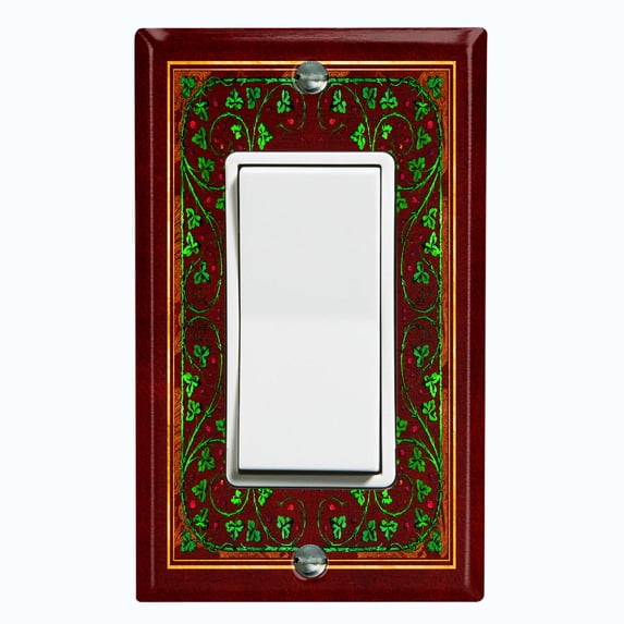 Metal Light Switch Plate Cover Elegant Green Floral Vine Frame Maroon FRA043