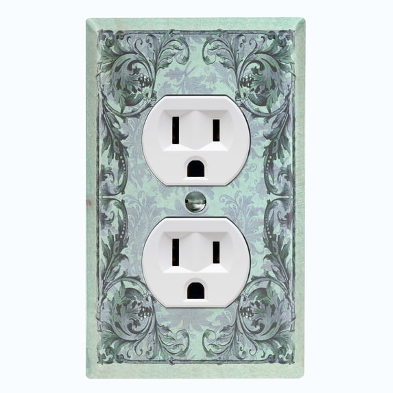 Metal Light Switch Plate Cover Elegant Green Grape Vine Damask Frame FRA049