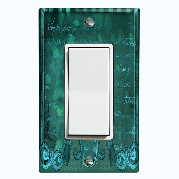 Metal Light Switch Plate Cover Elegant Green Letter Frame Damask DAM069