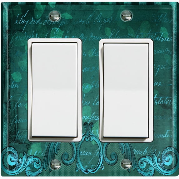 Metal Light Switch Plate Cover Elegant Green Letter Frame Damask DAM069