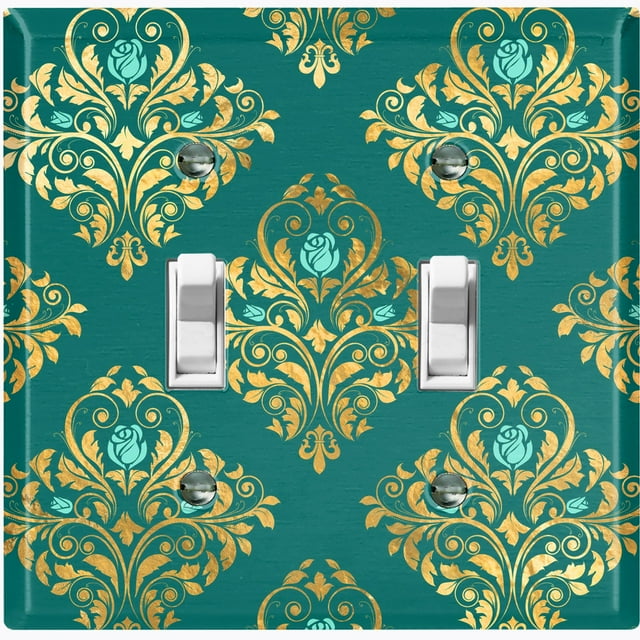 Metal Light Switch Plate Cover Elegant Green Yellow Damask DAM088
