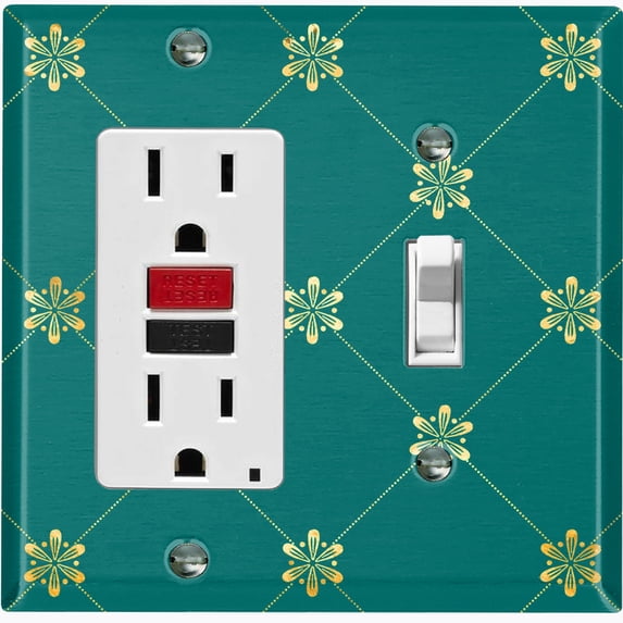Metal Light Switch Plate Cover Elegant Green Yellow Diamond Cross Damask DAM092