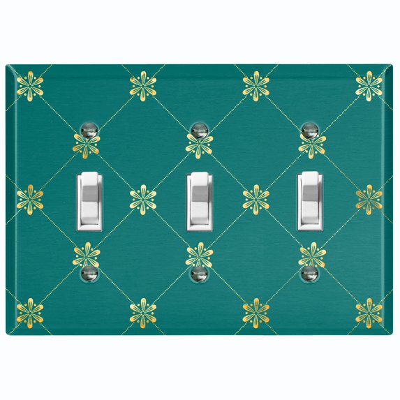 Metal Light Switch Plate Cover Elegant Green Yellow Diamond Cross Damask DAM092
